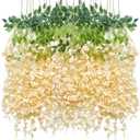 Artificial Wisteria Hanging Flowers-Fake Wisteria Flower Garland Silk Vines Rattan Decor for Home Wedding Arch Wall Garden Greenery Bedroom Outdoor Office Party Decoration (12, Champagne)