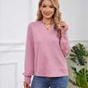 Womens Tops Dressy Casual Long Sleeve Shirts Loose V Neck Business Work Tunic Blouses (Pink, L)