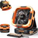 Portable Camping Fan with Solar Panel, 10000mAh Solar Powered fan, 6 Speed Levels, 120 Oscillation, 3 Light Modes, 6H Timer, Handle, Foldable Rechargeable Outdoor Fan for Tent, Hiking, Beach