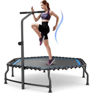 ANCHEER 50" Rebounder Trampoline for Adults- 2025 Foldable Mini Trampoline with Bar- Exercise Trampoline for Adults, Max Load 450lbs/550lbs, for Indoor/Garden Workout (Navy Blue)