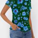 MEROKEETY Women's 2025 Summer Spring Casual Short Sleeve T Shirt Trendy Sheer Mesh Boho Vacation Floral Blouse Tops (M)