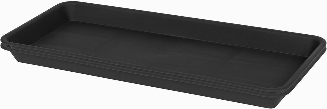 2 Pack Plastic Plant Saucer, Rectangular 24 inch, Indoors/Outdoors, Drip Tray for Flower Pot, Windowsill (8 X 24'', Black)