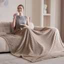 Soft Cozy Fuzzy Fleece Throw Blanket, Waffle Light Taupe, 50x60 Inches  Lightweight, Fluffy, and Warm 3D Jacquard All-Season Blanket for Couch, Bed, Sofa, Home Decor, Camping, and Travel