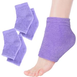 Moisturizing Heel Socks for Women, Cotton Blend with Jojoba Oil, Olive Oil and Vitamin E, 2 Pairs Purple