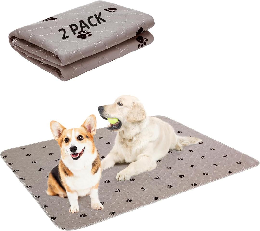 PUPTECK Washable Pee Pads for Dogs - 2 Pack 36" x 41" Waterproof Reusable Puppy Potty Training Pads Whelping Mat- Fast Absorption Non-Slip Pet Food Feeding Mat - Pad for Small Animals (Brown)