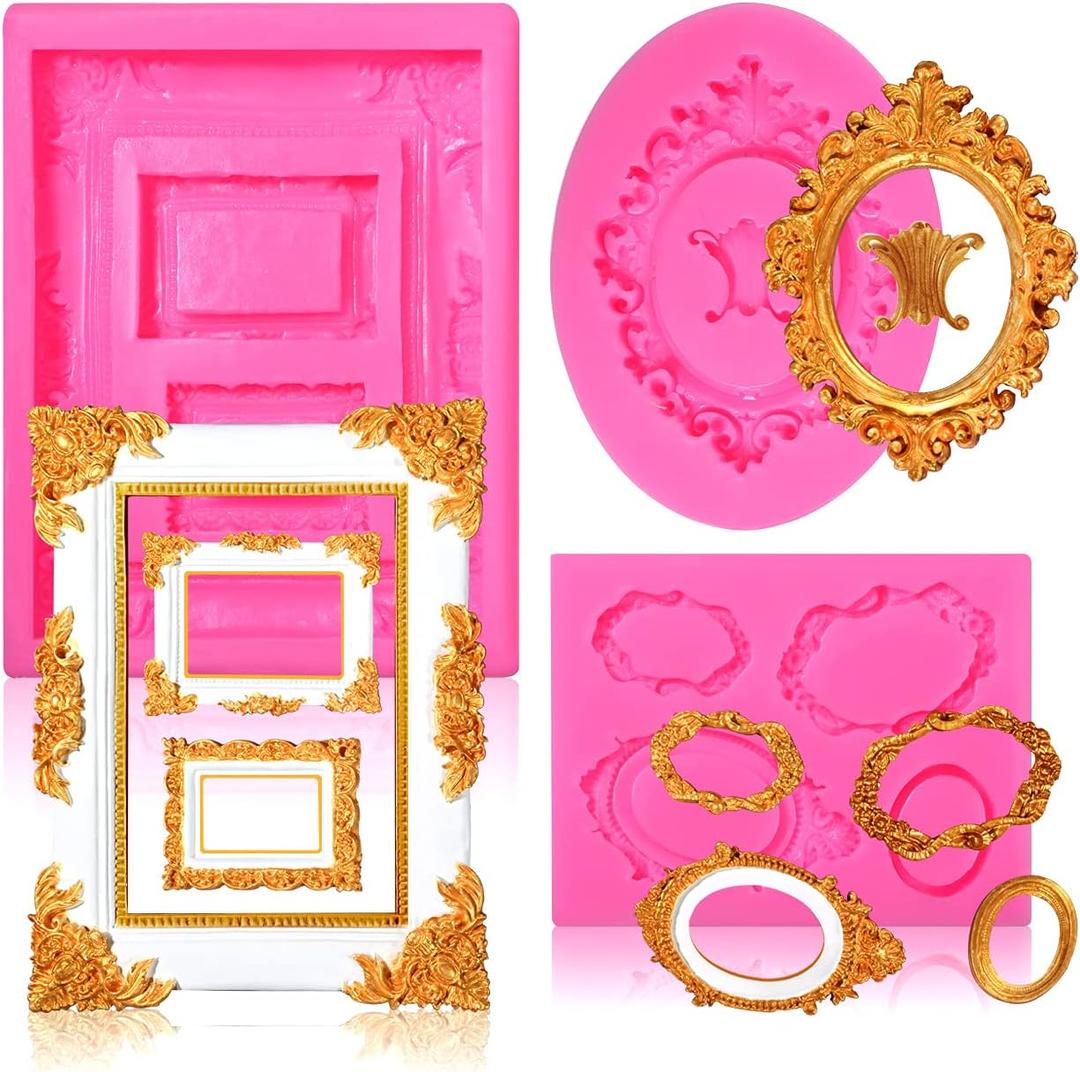 Photo Frame Silicone Mold - 3 Pack Picture Fondant Candy Chocolate Molds Cake Decorating, Sugar, Gum Paste, Chocolate, Cookies, Resin, Polymer Clay - Pink