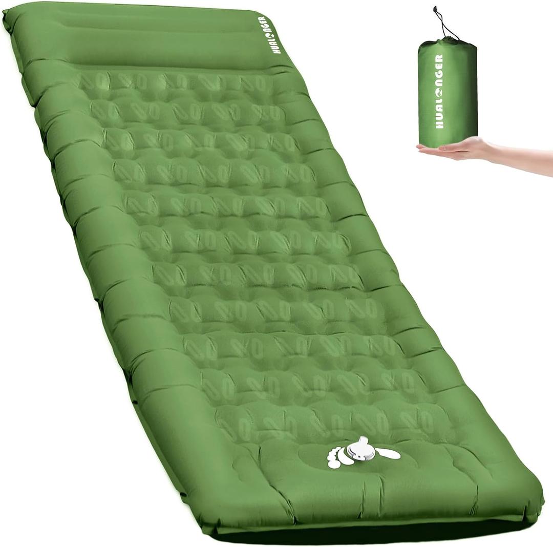 Camping Sleeping Pad,5.5" Extra Thick Inflatable Sleeping Pads with Pillow Built-in Foot Pump Sleeping Mat Compact for Camping, Backpacking, Hiking,Traveling Tent (Green)