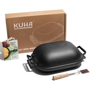 KUHA Cast Iron Bread Pan with Lid - Black Heavy Duty Cast Iron Loaf Pan for Homemade Breadmaking - Pre-seasoned Bread Oven