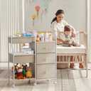 Modanais Baby Organizer and Storage - 3 Tier Rolling Cart with Dividers and Drawers, Easy To Assemble, Mobile Utility Cart with Wheels for Nursery, Bedroom, Changing Table & Crib,Off White