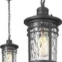 Darkaway Outdoor Pendant Lights for Porch, Outdoor Chandelier Hanging Porch Lights Outside Ceiling Mount Aluminum with Water Ripple Glass for House Gazebo Patio (Medium Size)