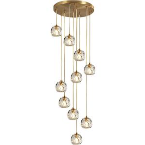 10 Light Crystal Chandeliers Brushed Gold Cluster Pendant Light Fixture Long High Ceiling Crystal Staircase Chandelier Modern Raindrop Hanging Chandelier