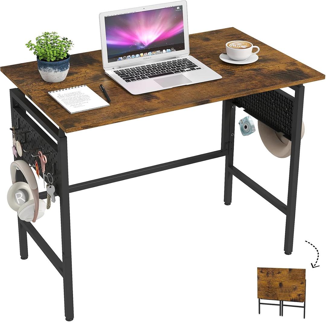 Hadulcet 31'' Small Foldable Computer Desk, Office Desk with 2 Pegboards