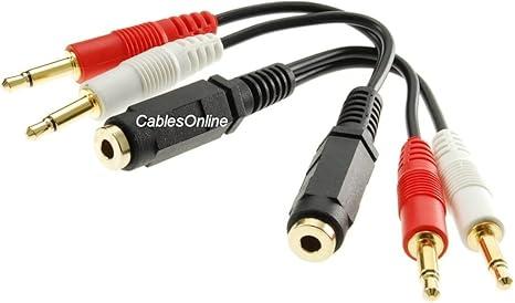 2-Pack 6-inch 3.5mm Stereo Female to Dual 3.5mm Mono Male Left/ Right Adapter Cable, AV-Y16-2