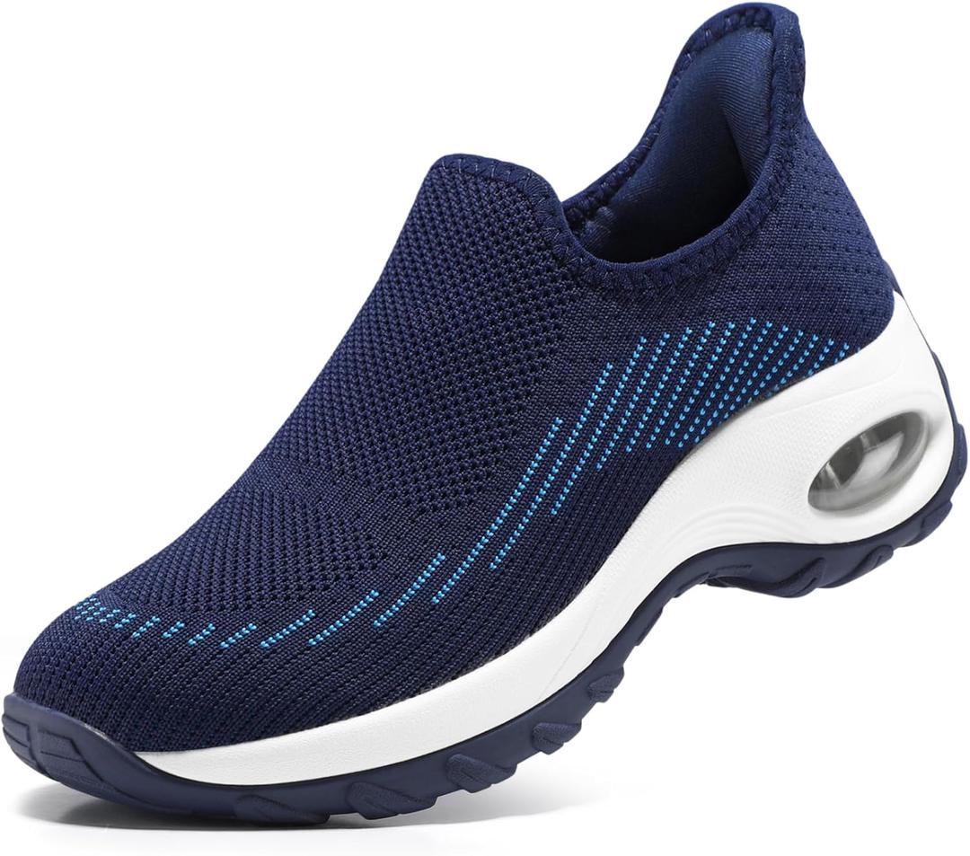 STQ Slip on Plantar Fasciitis Shoes Women Slip-on Non Slip Walking Sneakers Orthopedic Diabetic Nurse Shoes for Pregnancy, Pain Relief Navy Teal 9