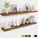 Fun Memories 55 Inch Fireplace Mantel Shelf, 9.3" Deep Floating Shelves for Wall, Long Wall Mounted Farmhouse Display Shelves with Invisible Heavy Duty Metal Bracket, Brown, 2 Pack, 55"W x9.3"D - 2P