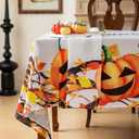 Halloween Tablecloth, Orange Jack-O-Lantern Pumpkin Leaf Holiday Table Cover Rectangular Water Resistant for Party Picnic Dinner Decor 60x102 Inch