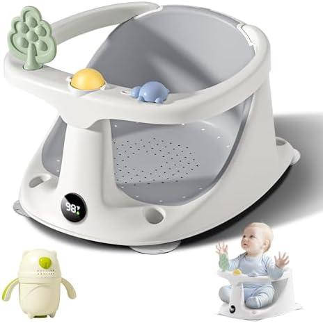 Coldew Baby Bath Seat for Babies 6 Months & Up, Non-Slip Toddler Bath Seat for Baby Sitting Up, Safe Baby Bath tub Seat with Suction Cups, Soft Cushion, Baby Bath Chair Gray