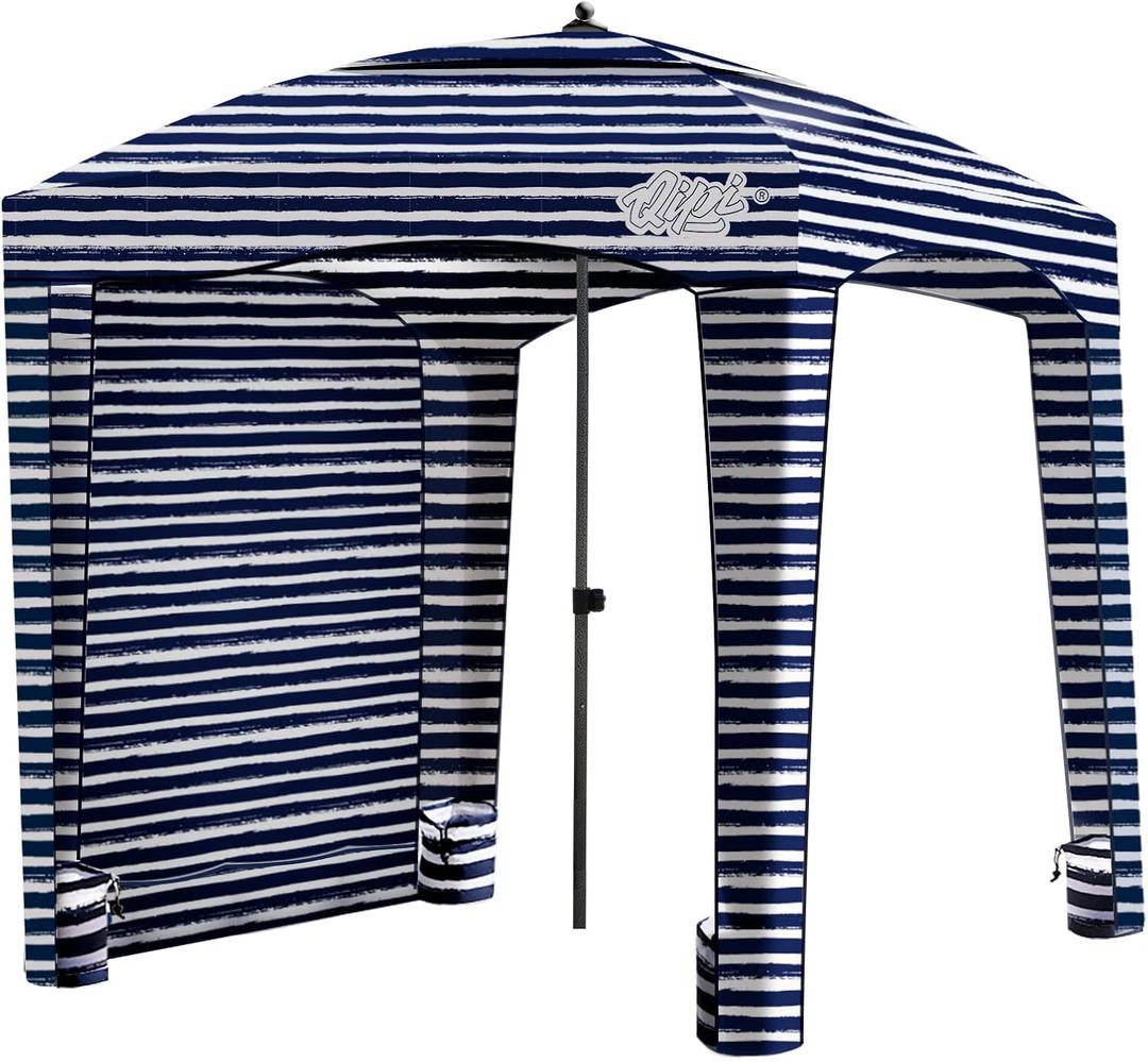 Qipi Beach Cabana - Easy to Set Up Canopy, Waterproof, Portable 6' x 6' Beach Shelter, Included Side Wall, Shade with UPF 50+ UV Protection, Ultimate Sun Umbrella - for Kids, Family & Friends (Sailor Stripes)