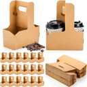 Lawei 50 Pack 2 Cup Kraft Drink Carrier with Handle, 2 or 4 Cup Carrier Disposable Paperboard Beverage Cup Holder for Hot Cold Drinks, Take Out Cup Carriers to Go Coffee Cup Holder for Food Delivery