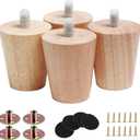 3" Round Solid Wood Furniture Leg Set of 4 Mid-Century Modern Sofa Couch Bed Coffee Chair Desk Straight Feet Legs with Pre-Drilled 5/16M8 Inch Bolt& Screws& Rubber Pads