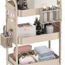 ALVOROG 3 Tier Rolling Cart with DIY Pegboards Metal Utility Cart with Wheels Handles Baskets Hooks, Craft Cart for Office Kitchen Bathroom(Khaki)