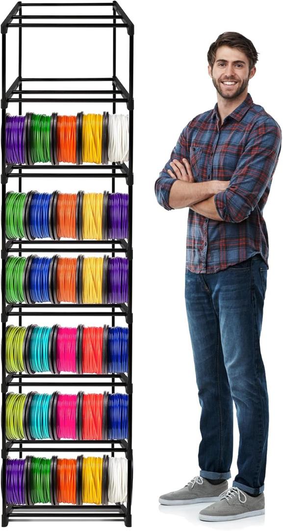GRETJOB 8-Tier 3D Printer Filament Storage Rack  Heavy-Duty Metal Spool Holder, Holds 50 Filament Rolls, Modular Shelves, Tool-Free Assembly