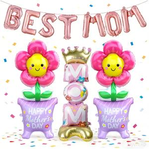 11Pcs Happy Mother's Day Balloons Set, 16Inch and 60Inch BEST MOM Large Standing Flower Foil Balloons for Mothers Day Celebrations Grandmother Birthday Party Decorations