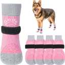SCENEREAL Dog Socks to Prevent Licking Paws for Hot/Cold Pavement Anti Slip, Dog Shoes for Hardwood Floors, Dog Boots & Paw Protectors with Grippers for Small Medium Large Senior Dogs, Pink XL (Pink Pearl Paw(Pack of 4))