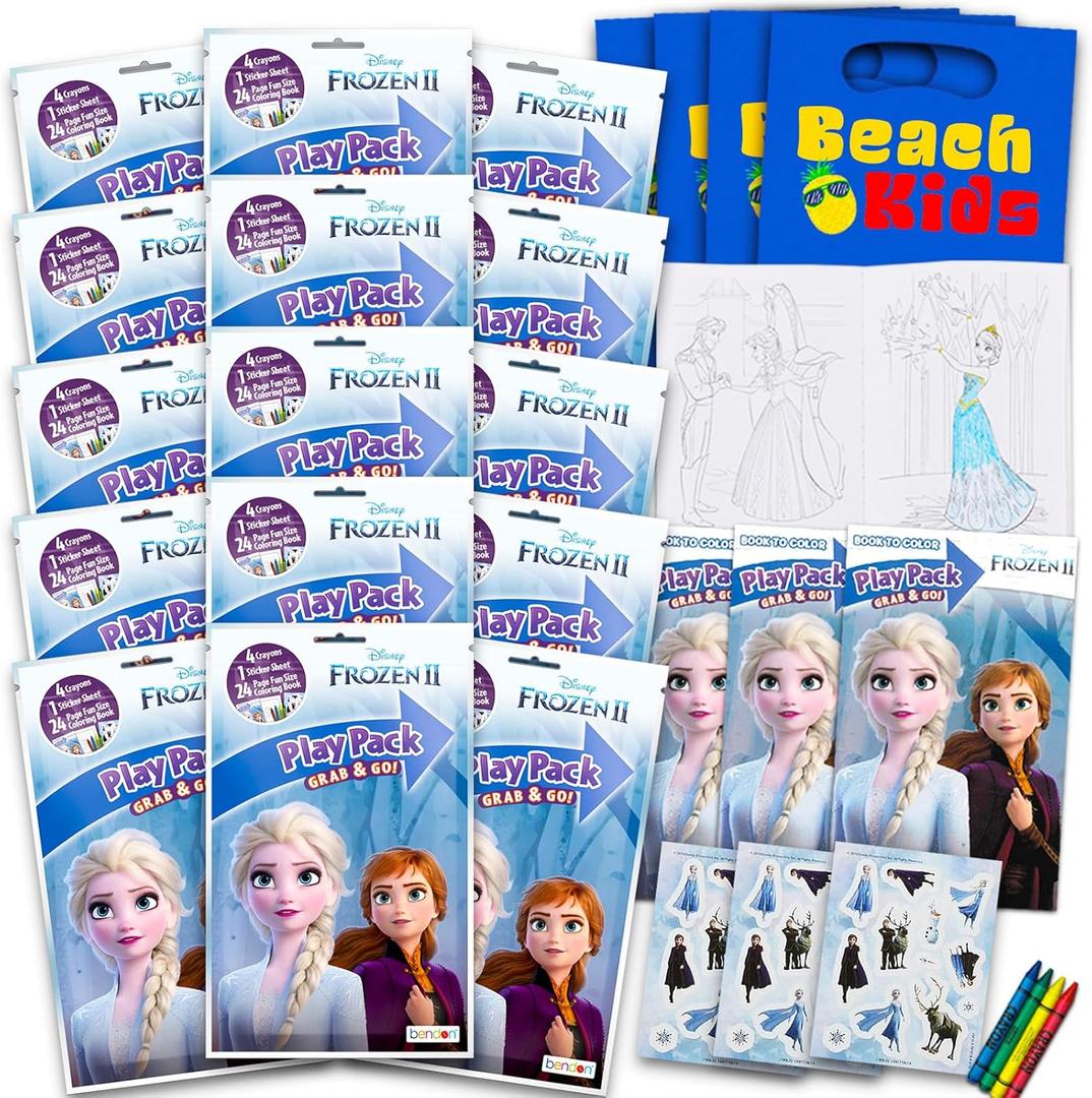 Bendon Set of 15 Full-Size Kids Play Packs Fun Party Favors Coloring Book Crayons Stickers (Disney Frozen)