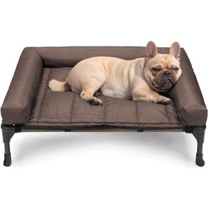 Veehoo Cooling Elevated Dog Bed Add Removable Waterproof Bolster Cushion Mat, Raised Pet Cot with Breathable Teslin Mesh, No-Slip Feet, Dog Sofa Bed for Indoor Outdoor, Medium, Brown CWC2331B (32.0"L x 25.0"W x 7.0"Th)