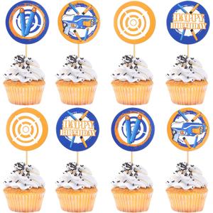 Ercadio 24 Pack Dart War Party Cupcake Toppers Dart War Cake Picks Kids Birthday Gun Picks Target Bullet Dart War Party Baby Shower Decoration Supplies