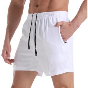 VPOS Gym Shorts for Men 5 Inch - Lightweight Mens Athletic Shorts Quick Dry Workout Running Shorts with Zipper Pockets (White, Medium)