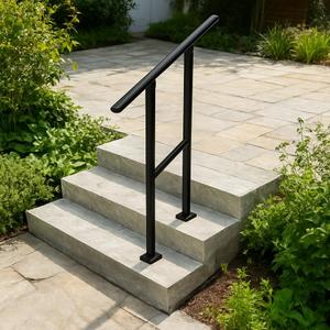 GarveeLife Hand Rails for Outdoor Steps, 2 Step Adjustable Black Handrail & Indoor Stair Railing Kit, Metal Porch Stair Railing for Porch Deck Garden and Concrete, 1 Pack