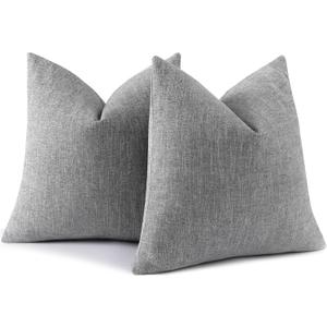 decorUhome Christmas Chenille Decorative Throw Pillow Covers 18x18 Set of 2, Farmhouse Textured Square Neutral Solid Accent Pillow Covers for Couch Sofa Bed Living Room Home Decor, Grey