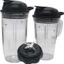 Replacement Combo Easy Twist Extractor Blade with32oz,24oz handle cup with to go lid, Compatible with NutriBullet Blender Combo/PRO 1000/ Select Blender (5, 1*32oz cup+1*24oz handle cup+2*lid+1*blade)