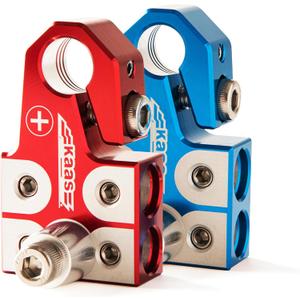 Kaas Lead Acid Battery Terminal Clamps, Positive and Negative Set, for SAE/DIN/EN Tapered Top Post, 4-Way Connectors, Compatible with 8AWG to 4/0 AWG, Includes OEM Top Post Adapter