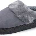 ONCAI Womam Slippers with Cushion Yoga Mat Faux Fur Lining Fuzzy Suede Warm Winter House Slippers Shoes Ladies Indoor and Outdoor Cozy Rubber Sole US Size 5-11 (Gray)