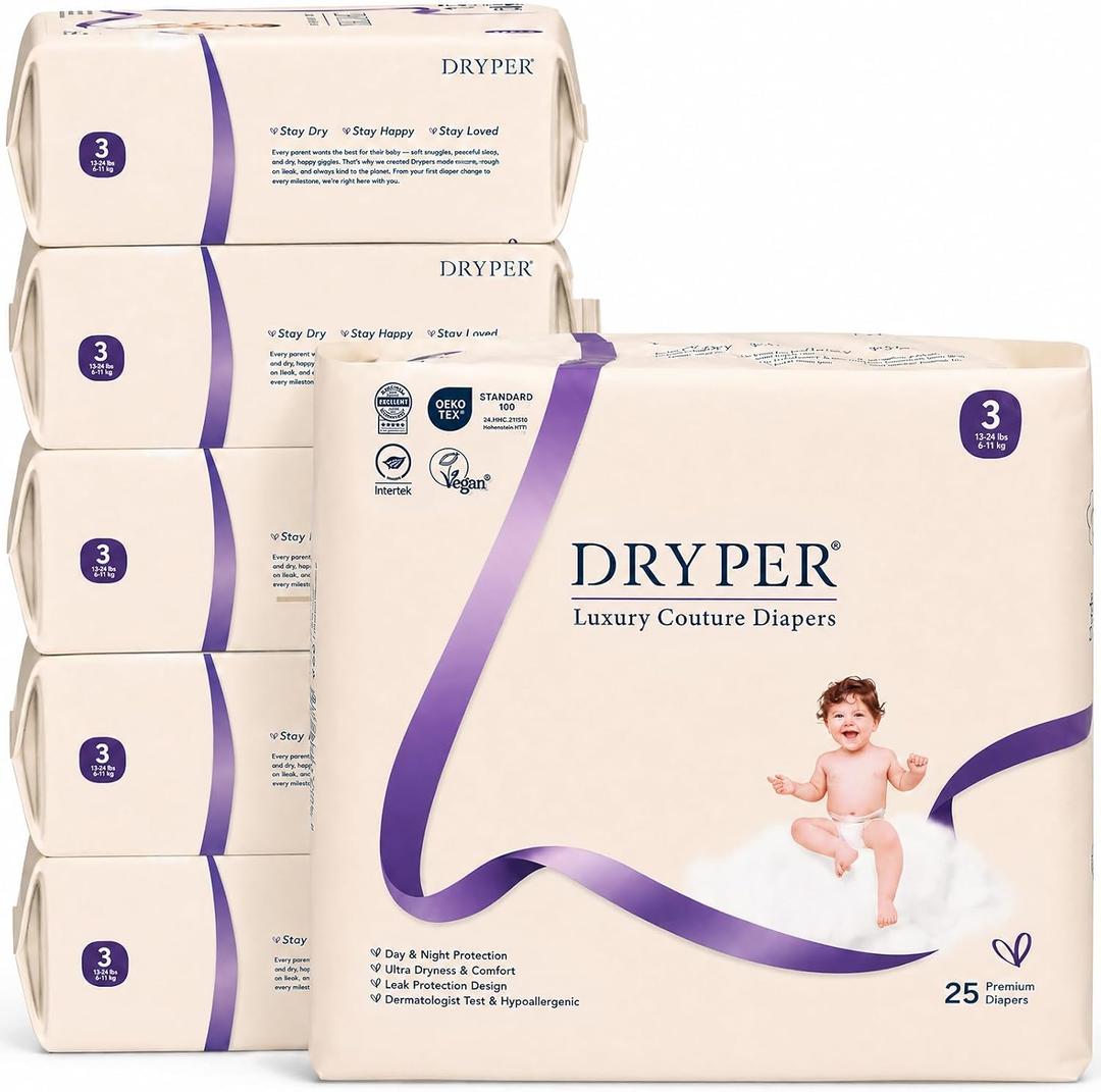 Baby Diapers, DRYPER Disposable Diaper Newborn Size 3 Diapers (13-24 lbs),150 Count, 3D Leak Guards & Wetness Indicator, Ultra-Soft & Thin, Fast Water Absorption Nappies
