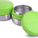 LunchBots Rounds Leak Proof 4 oz. Stainless Snack Container Jar, Set of 2, Green Lids