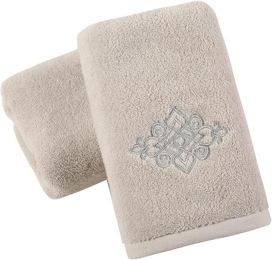 sense gnosis Beige Hand Towel Set of 2 Super Thick 100% Cotton Soft Highly Absorbent Embroidered Decorative Hand Towels for Bathroom Home Hotel Spa 13 x 29 Inch (Light Grey)