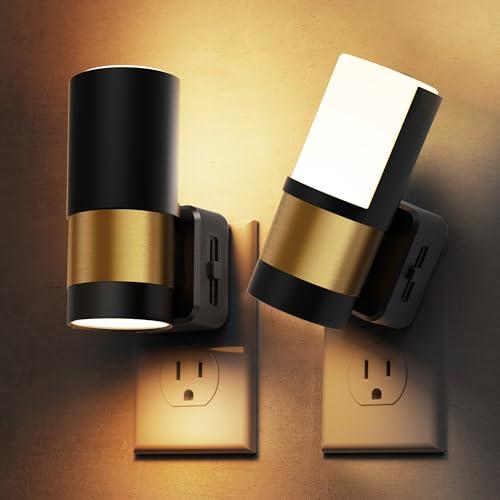 L LOHAS LED Night Lights Plug into Wall with Dusk to Dawn Sensor, Dimmable Night Light with 0-100lm Stepless Dimming, Rotating Plug in Night Light, 3000K Soft White, 2 Pack