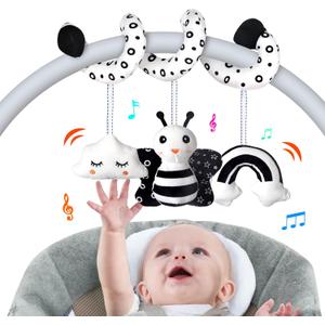 SAMMAS Car Seat Toys, Infant Baby Spiral Activity Hanging Toys Stroller Toys for Car Seat Stroller Bar Crib Bassinet Mobile with BB Squeaker and Rattles (Bee)