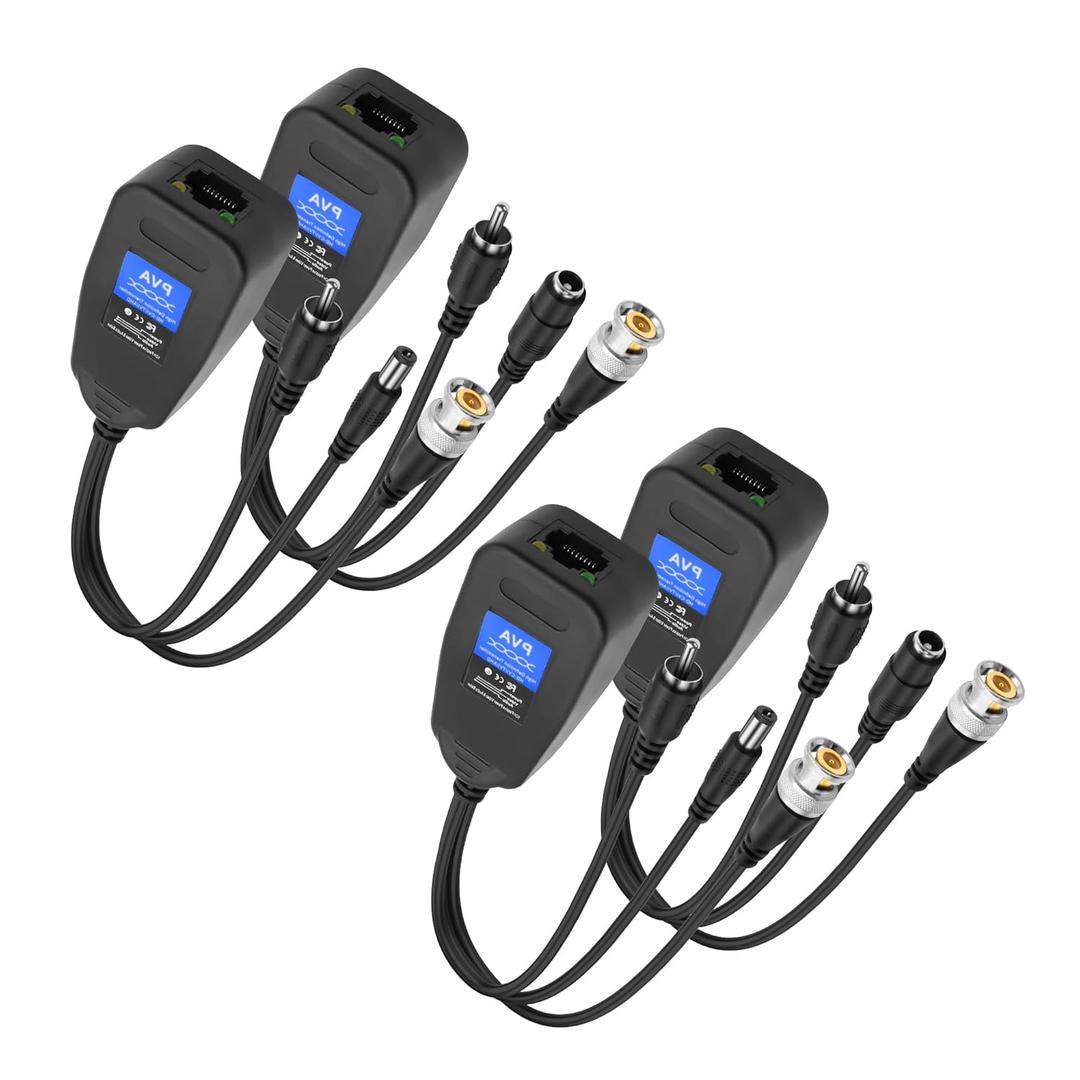 MEIRIYFA Passive Video Balun 2 Pairs Passive Video Power Balun Audio Connector 960P/1080P BNC to RJ45 Network Transceiver Cat5/Cat6 Adapter with DC Male Female RCA Male Audio for CCTV Security System