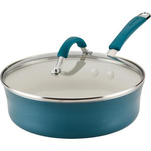 Rachael Ray Cucina Ceramic Nonstick Saute Pan with Lid, 3 Quart Non Stick Sauteuse Pan, Dishwasher Safe - Marine Blue