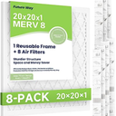 Future Way 20x20x1 Air Filter, MERV 8, MPR 700, Assembly Kit with 1 Reusable ABS Frame & 8 Filters for AC Furnace, Actual Size: 19-11/16 x 19-11/16 x 3/4 inch