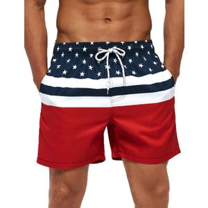 SILKWORLD Mens Swimming Trunks 5 Inch Inseam Swim Shorts Summer Bathing Suit Swimwear Beachwear with Pockets (Medium, American Flag)