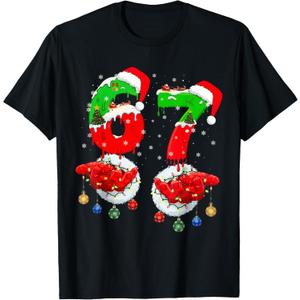 Funny Six Seven 67 Meme 6 7 Christmas Santa Hand Boys Teens T-Shirt