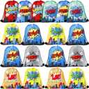 Clabby 12 Pcs Hero Party Drawstring Backpacks Bulk Hero Party Favors Gift Bags Comic Book Boom Goodie Candy Treat Bag for Birthday Party (10 x 12 Inch)
