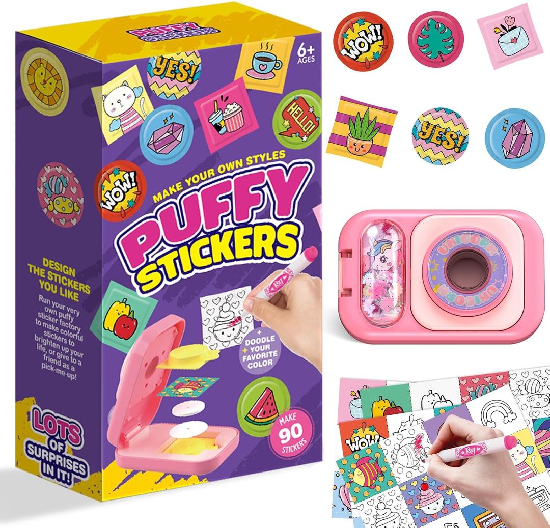 Puffy Sticker Maker Kit for Kids - Make Your Own 3D Stickers Ages 6-10 - Create DIY Craft Machine Unicorn Arts and Crafts Kits for Girls & Boys (90 Stickers)
