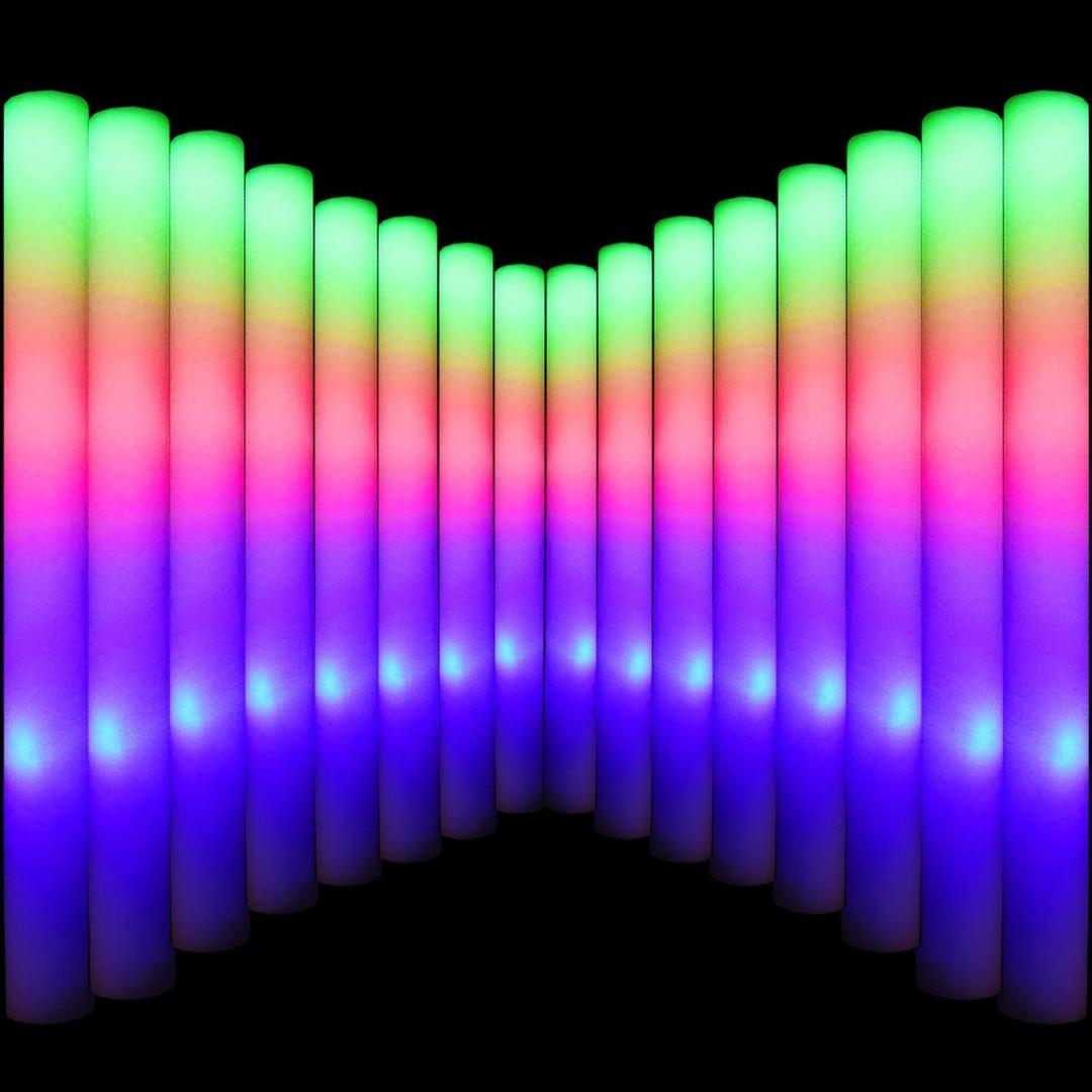 LifBetter Light Up Glow Sticks Bulk, LED Foam Sticks 118 pcs Glow in The Dark with 3 Modes Flashing Led Foam Multicolor Batons Light up Party Favors for Birthdays, Weddings, Concerts, Festivals, Medium, Small